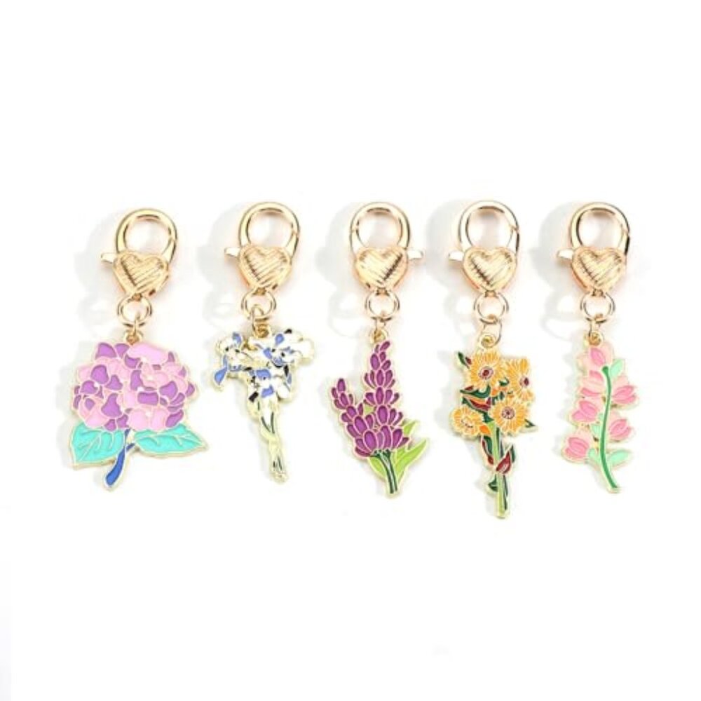5 Pack Flower Keychain Set - Enamel Flower Charms for‎ Handbags
